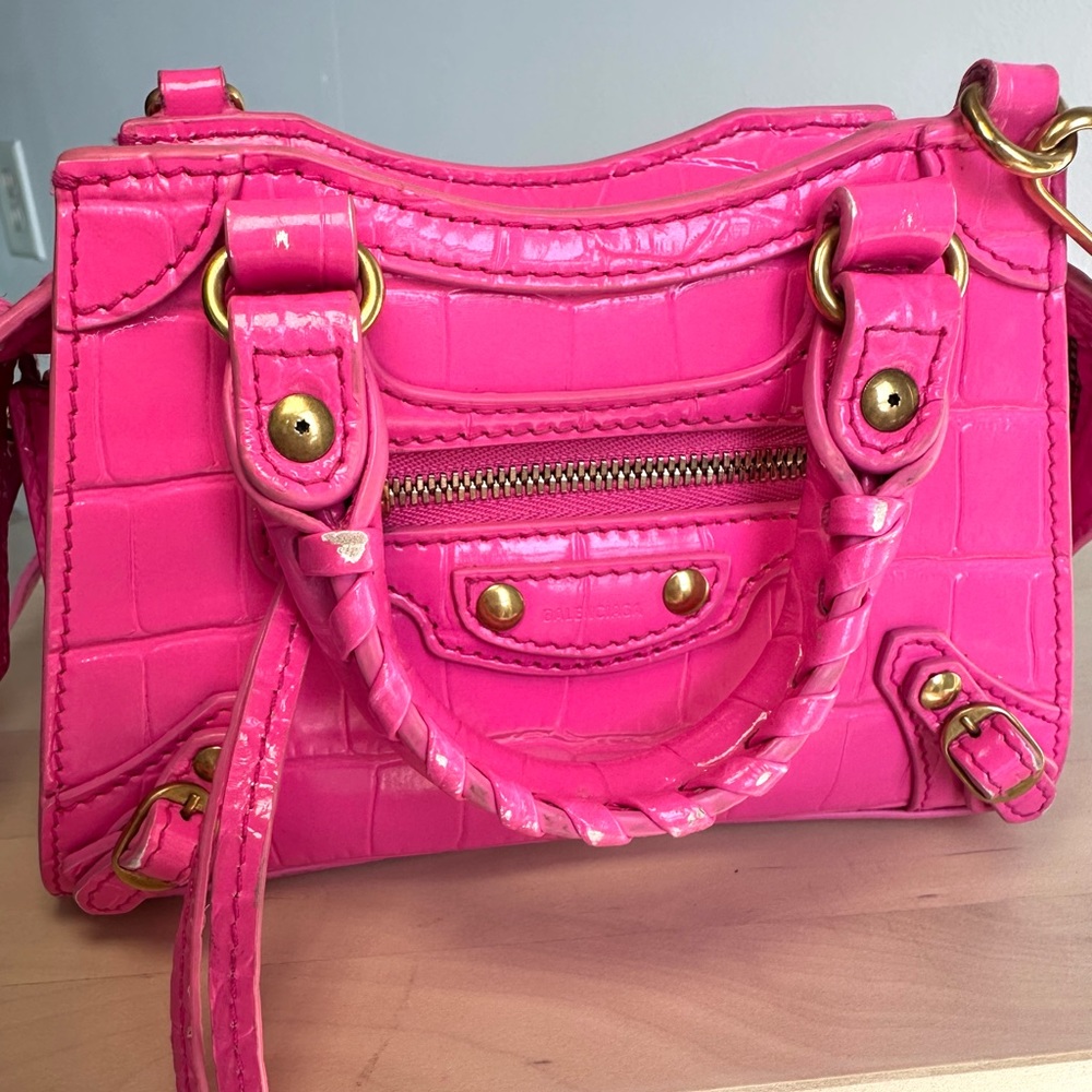 Balenciaga Neo Classic Nano Size In Bright Pink Croco Leather - Picture 4 of 11